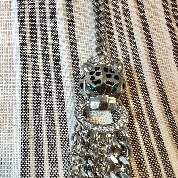 Silver Tone chain layered leopard statement
necklace - Picture 5 of 9